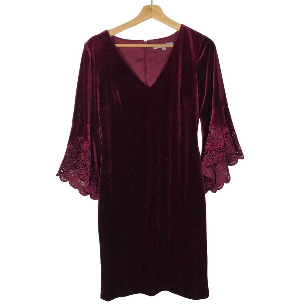 Antonio Melani Burgundy Red Velvet Sheath Mini Dress 0